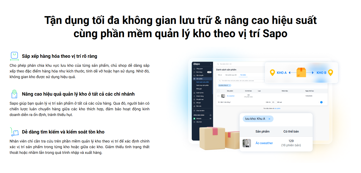 Phần mềm quản lý kho theo vị trí Sapo