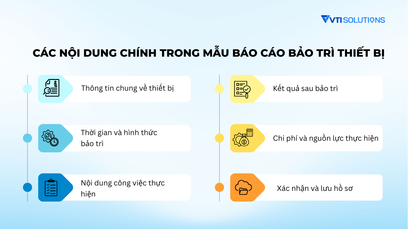 Các nội dung chính trong mẫu báo cáo bảo trì thiết bị